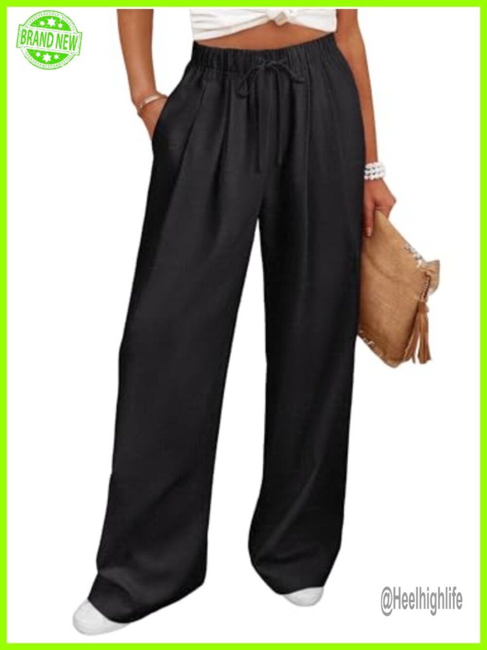 Linen Rayon Wide Leg Palazzo Pants with Pockets for Women